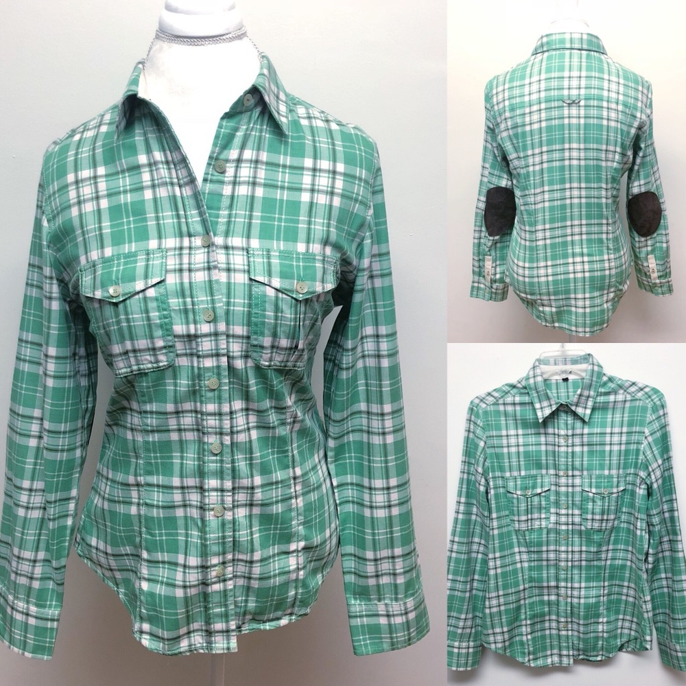 J. Crew Plaid Button Up Long sleeve Green …